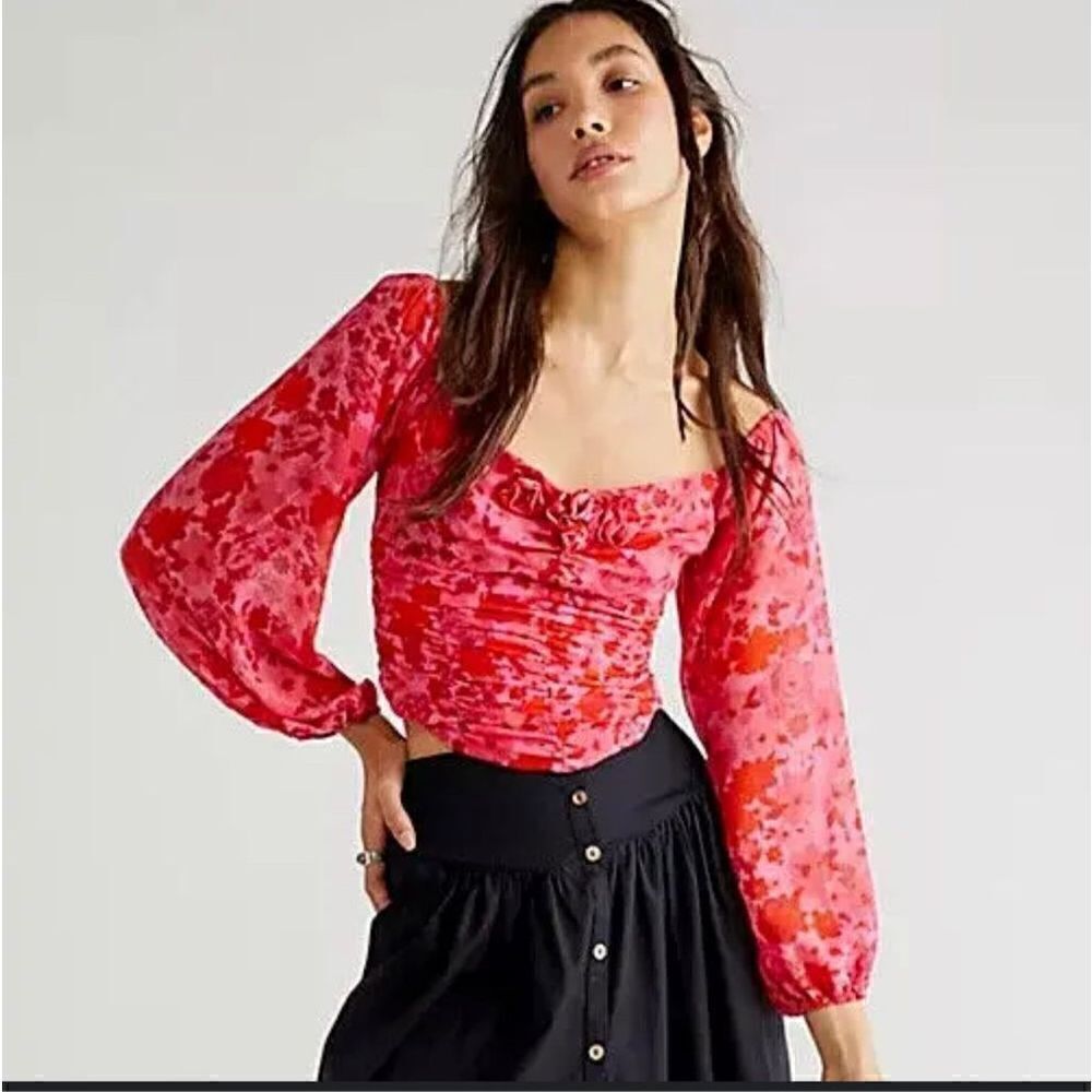 Free People Oh Lala Top Pink & Roses large